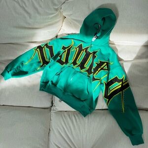 named collective: green and black rhinestone hoodie